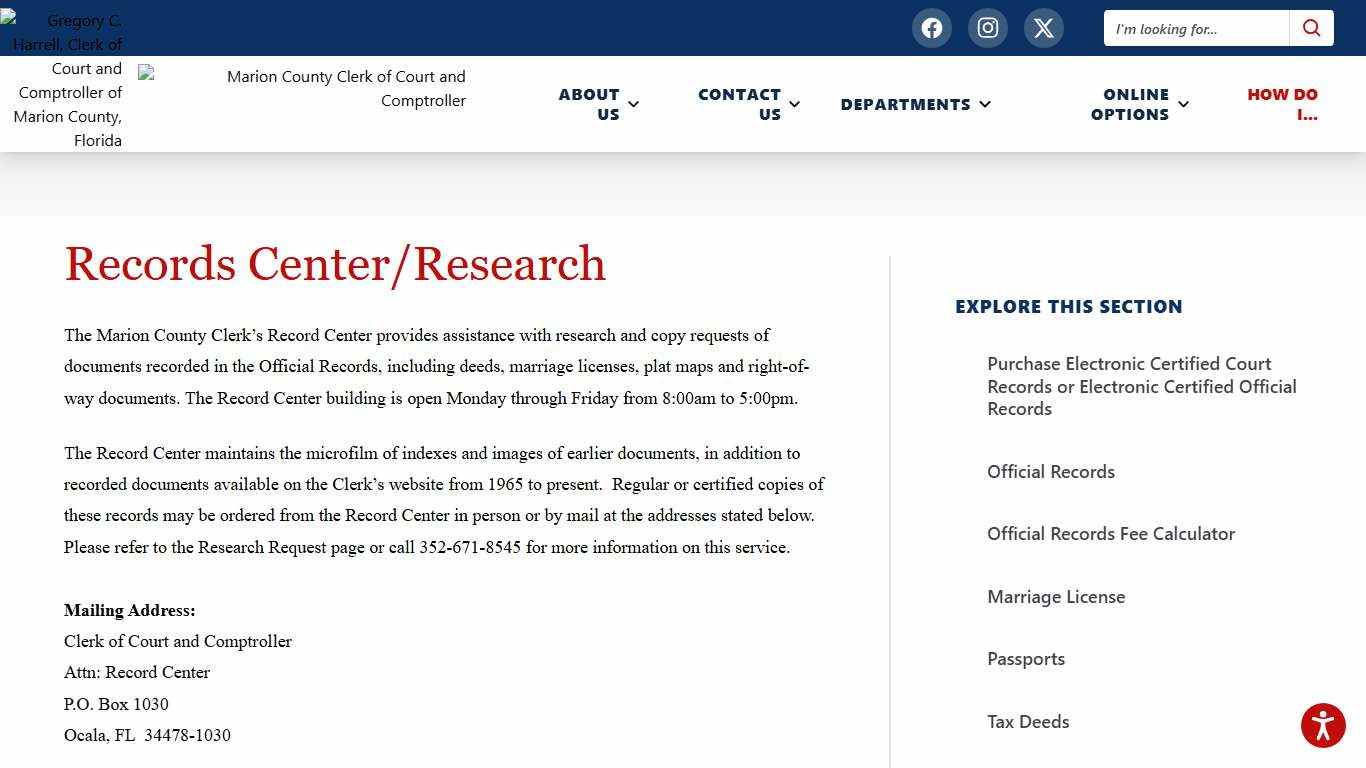 Records Center/Research Marion County Clerk of Court and Comptroller